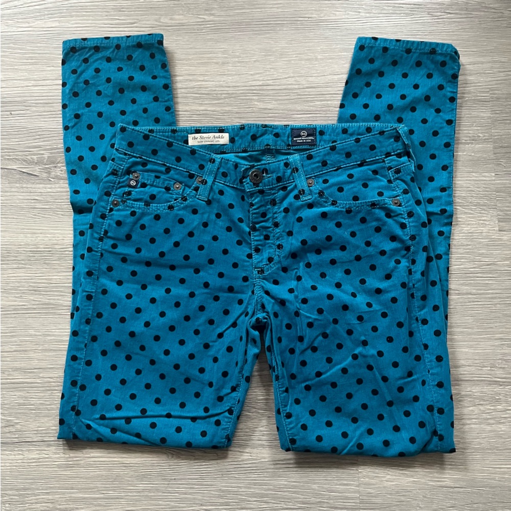Y2K Twee Corduroy Blue Polka Dot Skinny Jeans